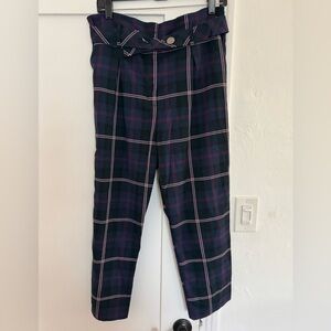 Topshop Plaid Ankle Pants - Navy and Pink
